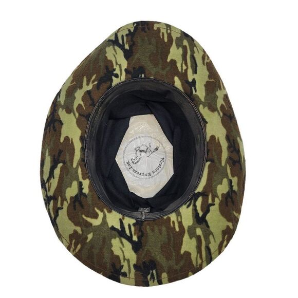 Vtg Mens Hat Cowboy Safari Camo Hunting Adventure Core Cabin Core Green 7 3/8 - Picture 9 of 11